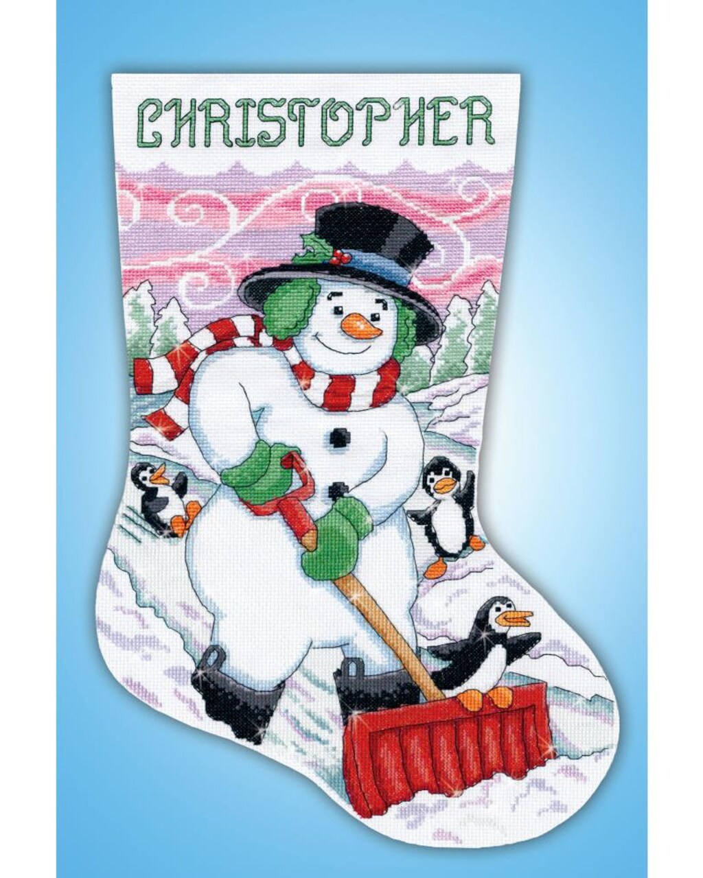 DIY Design Works Shoveling Snowman Christmas Counted Cross Stitch Stocking Kit